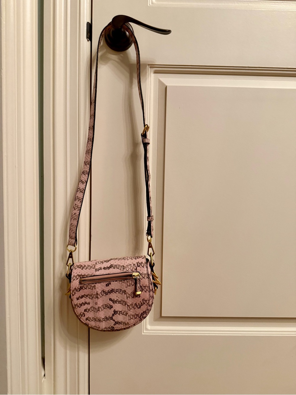 Rebecca Minkoff Pink & Griege Snake-Embossed Crossbody  Bag with Gold Hardware - Picture 5 of 6